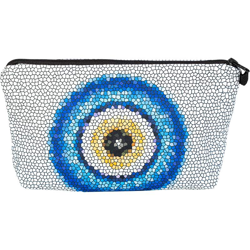 White Mosaic Evil Eye Cosmetic Bag