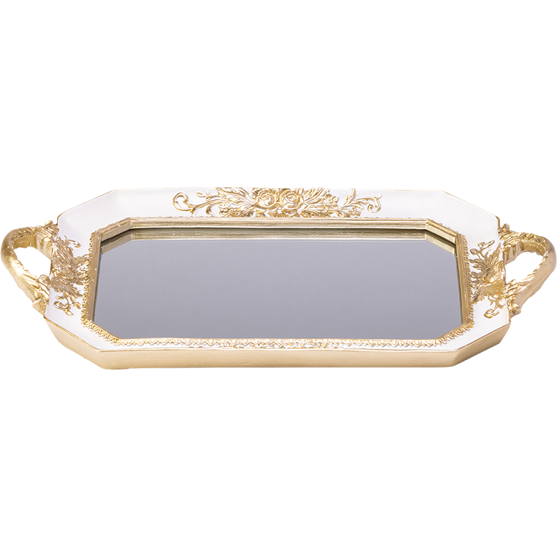 Resin gold and white octagon mirror tray