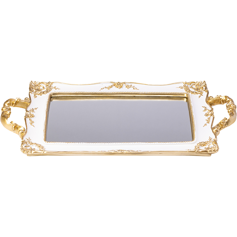 Resin gold and white Rectangle Mirror tray