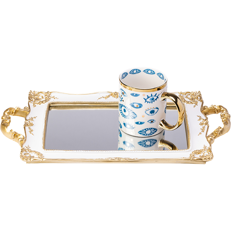 Resin gold and white Rectangle Mirror tray