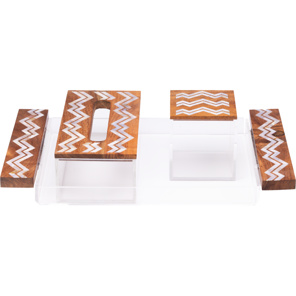 Mother of Pearl Tray Set, Tissue box ,and tea box