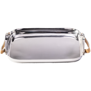 Silver rectangle tray with leather handles
