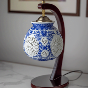 Blue wood hanging lamp