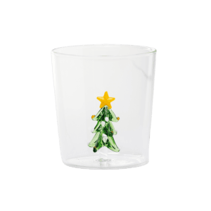 Glass cup with 3D Green Christmas tree inside.